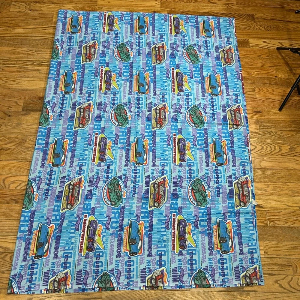Vintage 1997 Hot Wheels Twin Sheet Set Blue Racing Cars‎ Mattel Springs USA Made